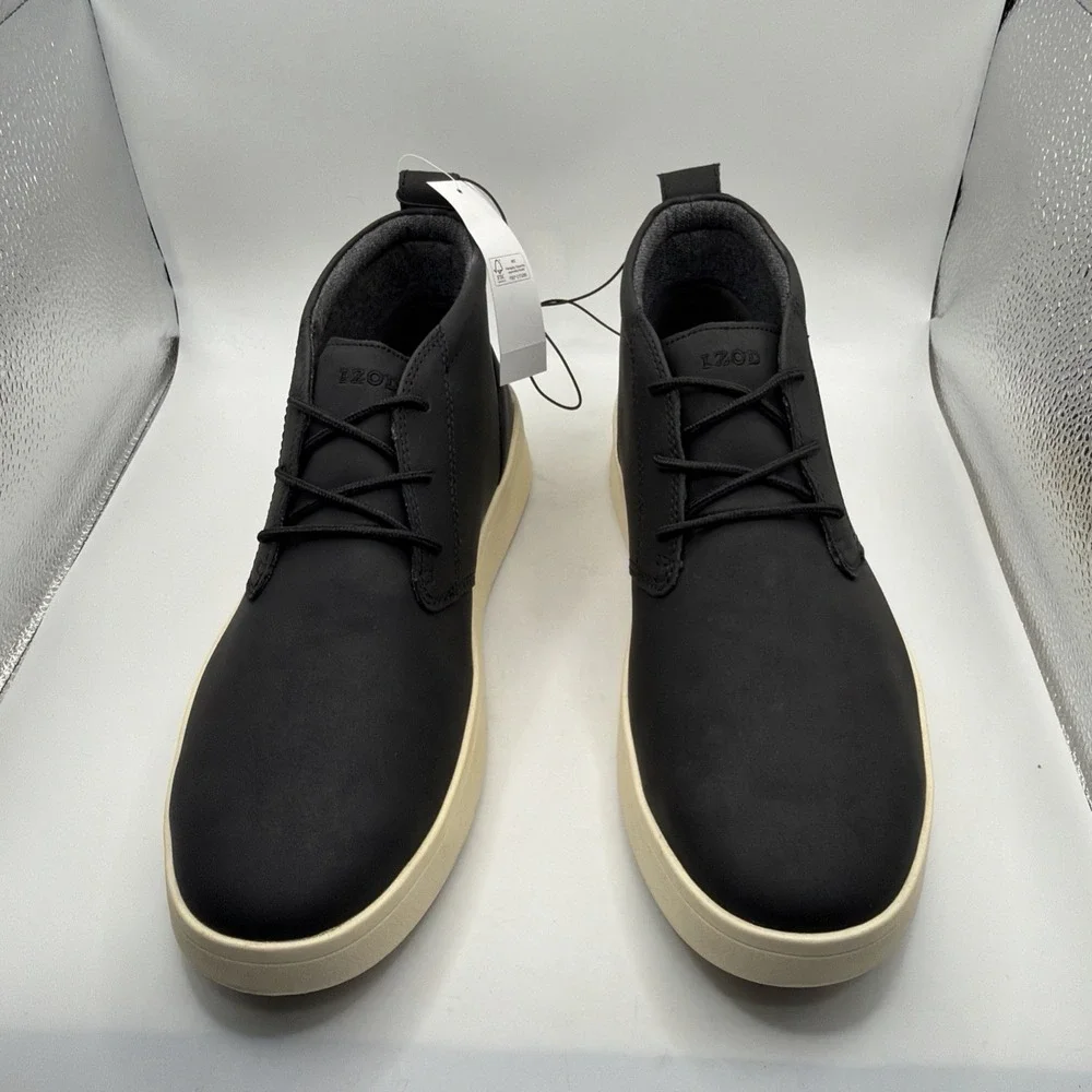 Izod Palmer Chukka Boots Men's Black Faux Leather Memory Foam Lace Up Size‎ 11